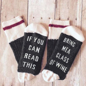 If You Can Read This Bring Me a Glass of Wine Socks - BLACK - Novel Buys