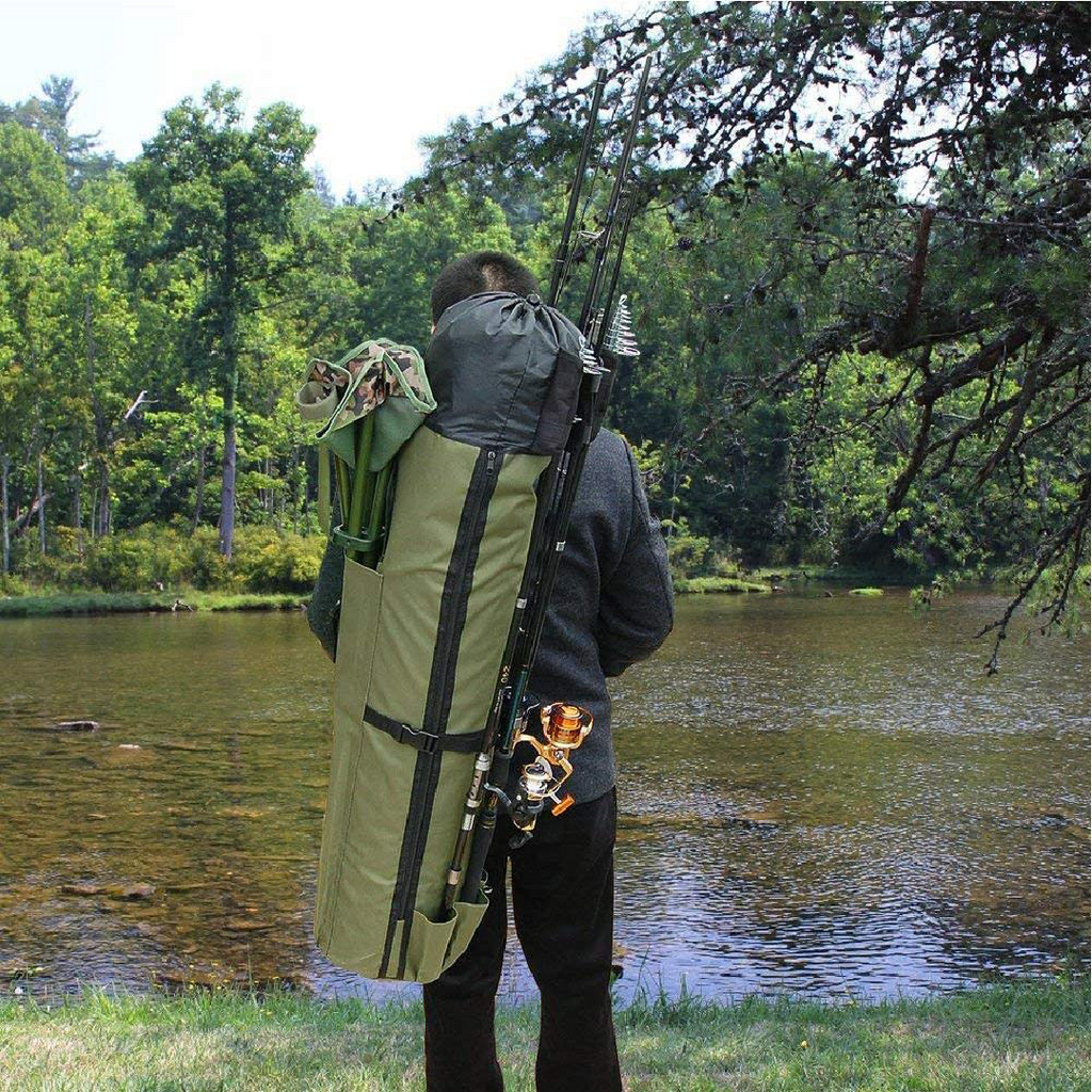 Large Portable Fishing Rod & Tackle Bag - GREEN - Novel Buys