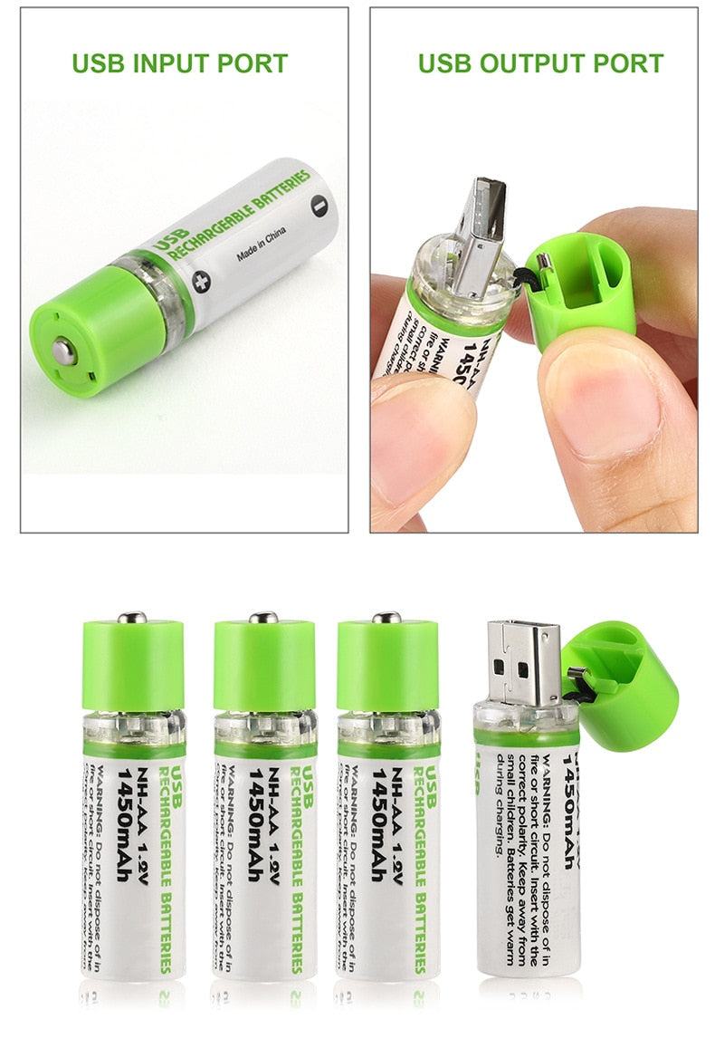 USB Rechargeable AA Battery Batteries, 1450 mAh