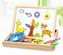 100+PCS Wooden Magnetic Puzzle Drawing Board